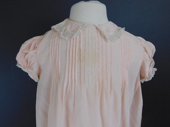 Vintage Peach Silk Toddler Baby Dress 1940s Lace … - image 3