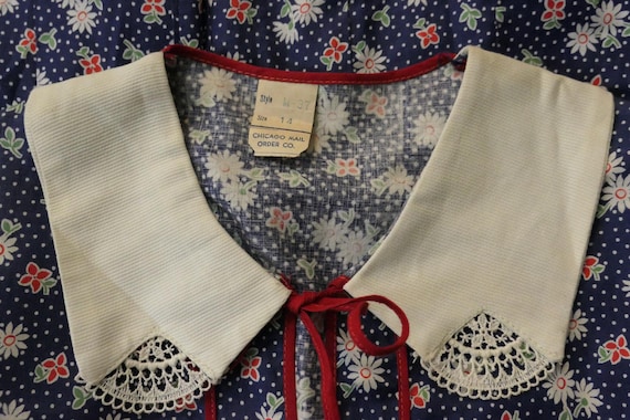 Vintage Blue Floral Dress 1930s Daisies & Polka D… - image 14