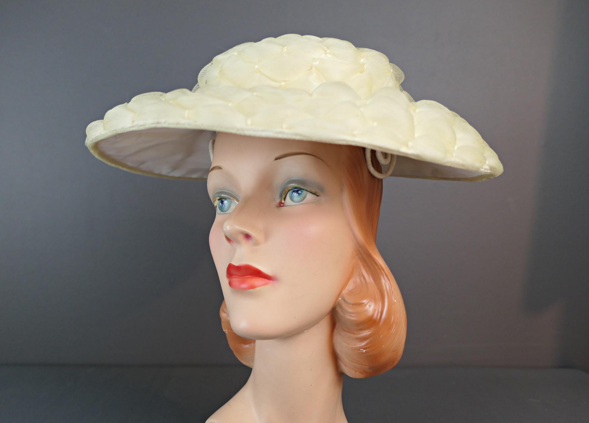 TAH ワイドブリム　ハット ヴィンテージハット ワイドブリム 1960年代 ギャザーナイロンネット