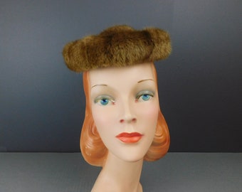 Vintage Mink Fur Topper Hat 1950s, Open top Evening