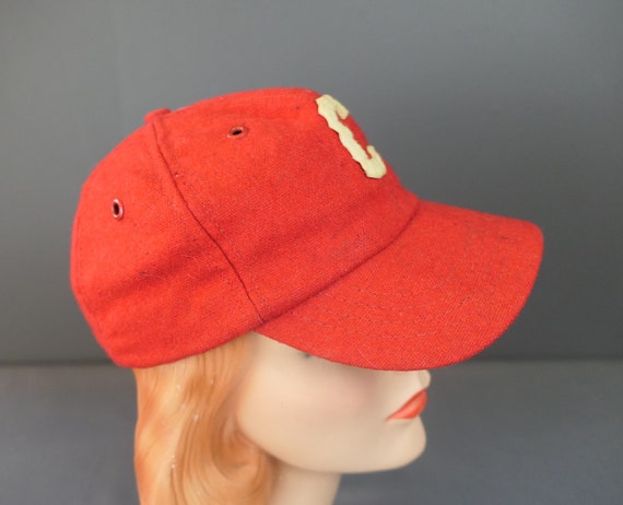 Vintage Red Wool 'C' Baseball Cap Hat, 1950s 1960… - image 5