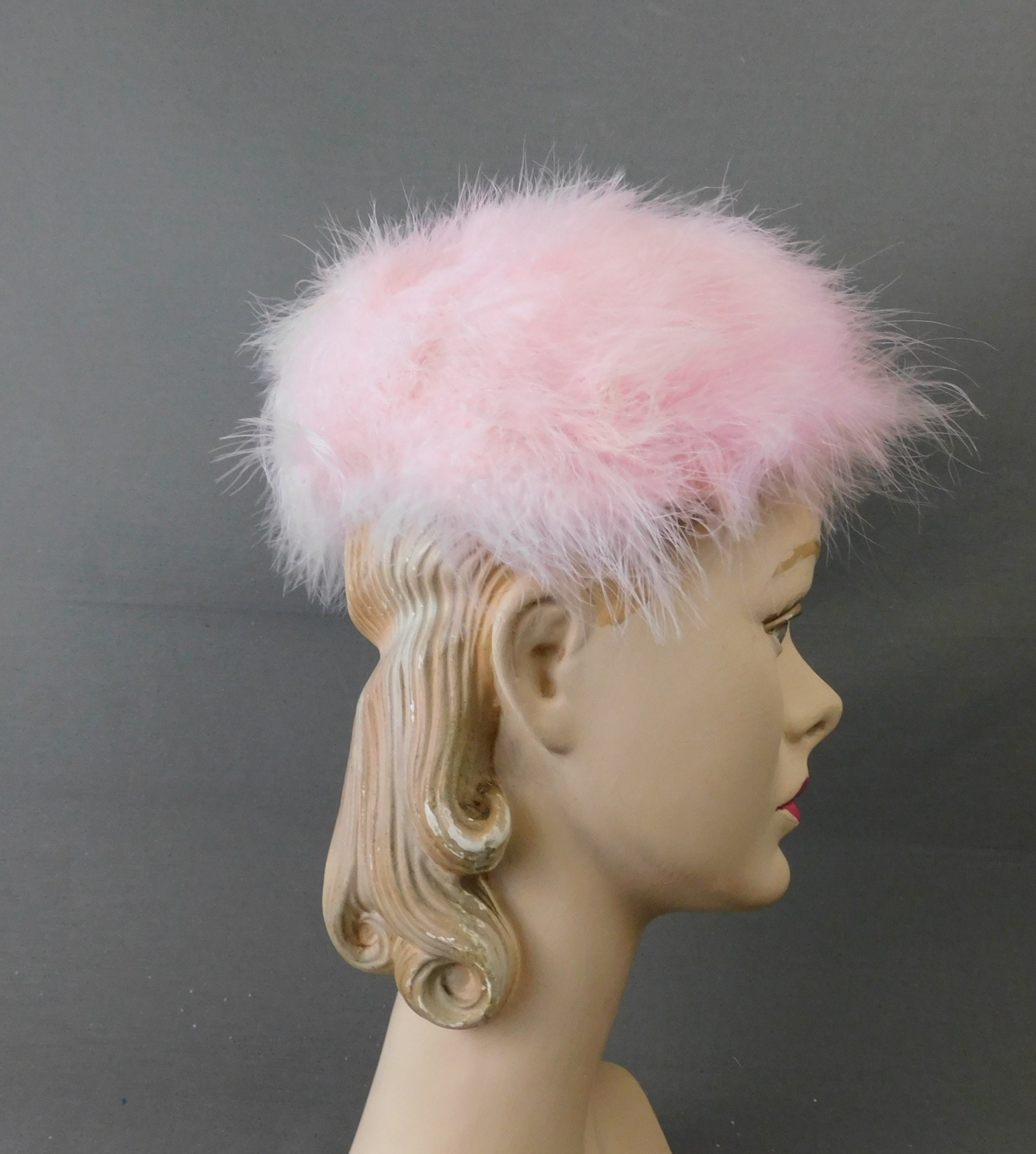 Pink Marabou Feather Hat 1960s 
