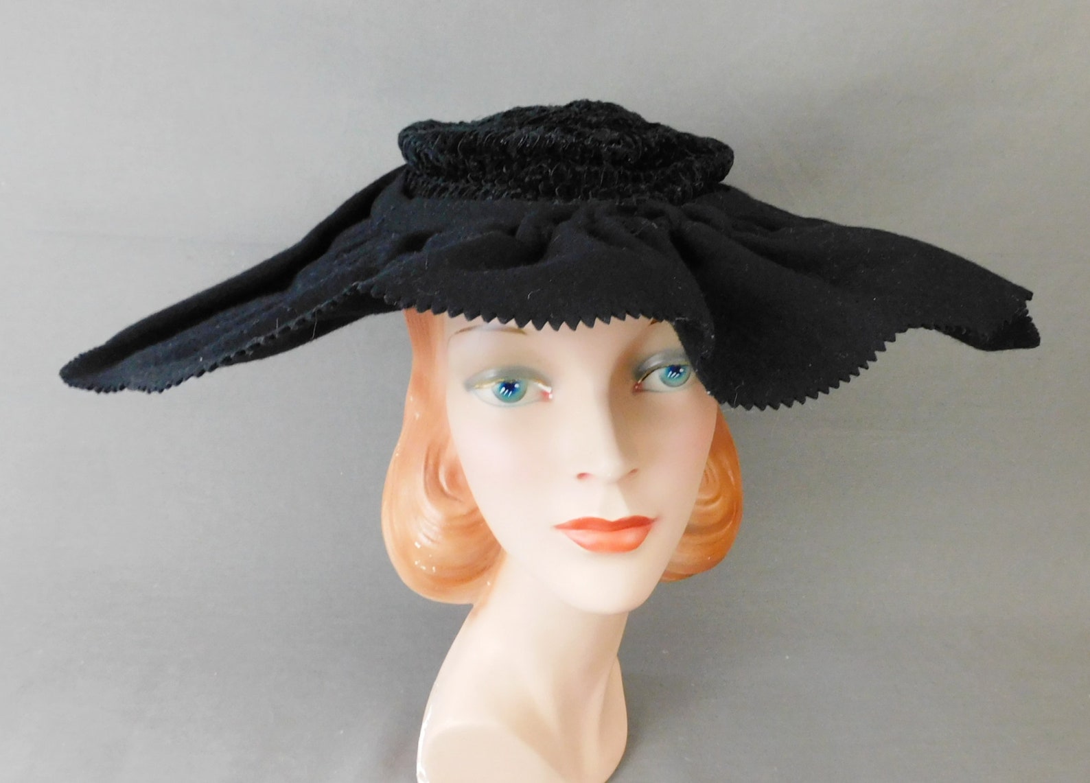 Vintage 1930s Black Felt Saucer Hat with Velvet Pearl Model Etsy