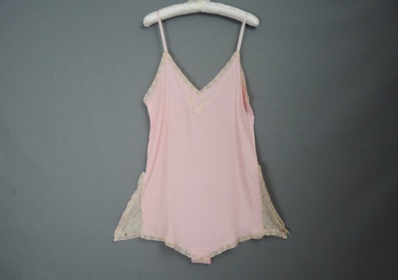 Vintage 1930s Pink Rayon Teddy, Step in Chemise, u