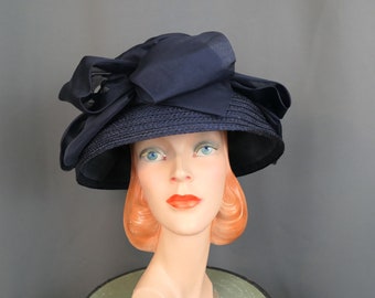 Vintage Bright Blue Velvet Hat With Floppy Brim, 1960s 21  display picture 1