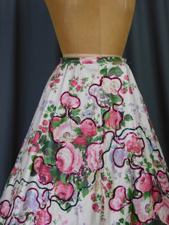 Vintage 1950s Full Skirt, Pink Lavender Flowers, … - image 5