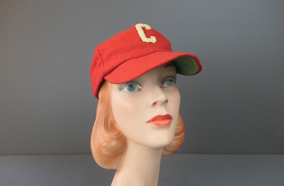 Vintage Red Wool 'C' Baseball Cap Hat, 1950s 1960… - image 2