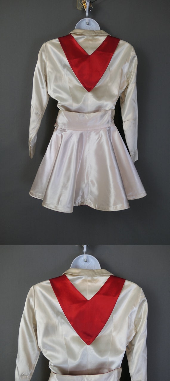 Vintage 1950s Majorette Uniform, Red & White Sati… - image 6