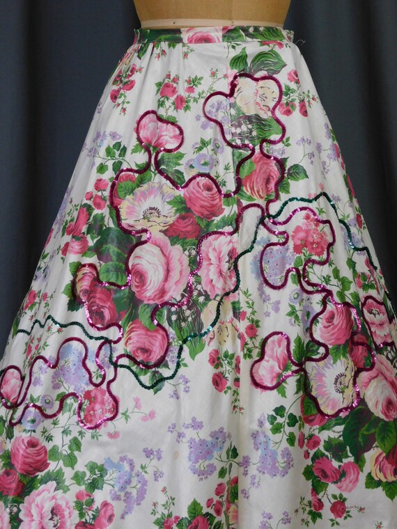 Vintage 1950s Full Skirt, Pink Lavender Flowers, … - image 4