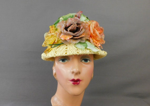 Vintage Yellow Straw Floral Hat 1960s Large Flowe… - image 2