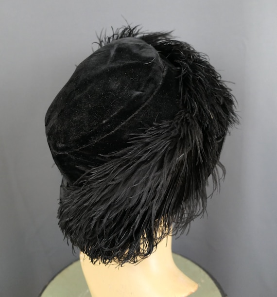 Antique Edwardian 1910s 1920s Hat Black Velvet Wi… - image 9