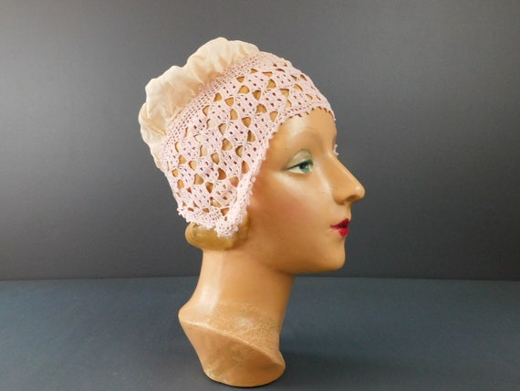 Vintage 1920s Pink Silk & Crochet Night Sleeping … - image 1