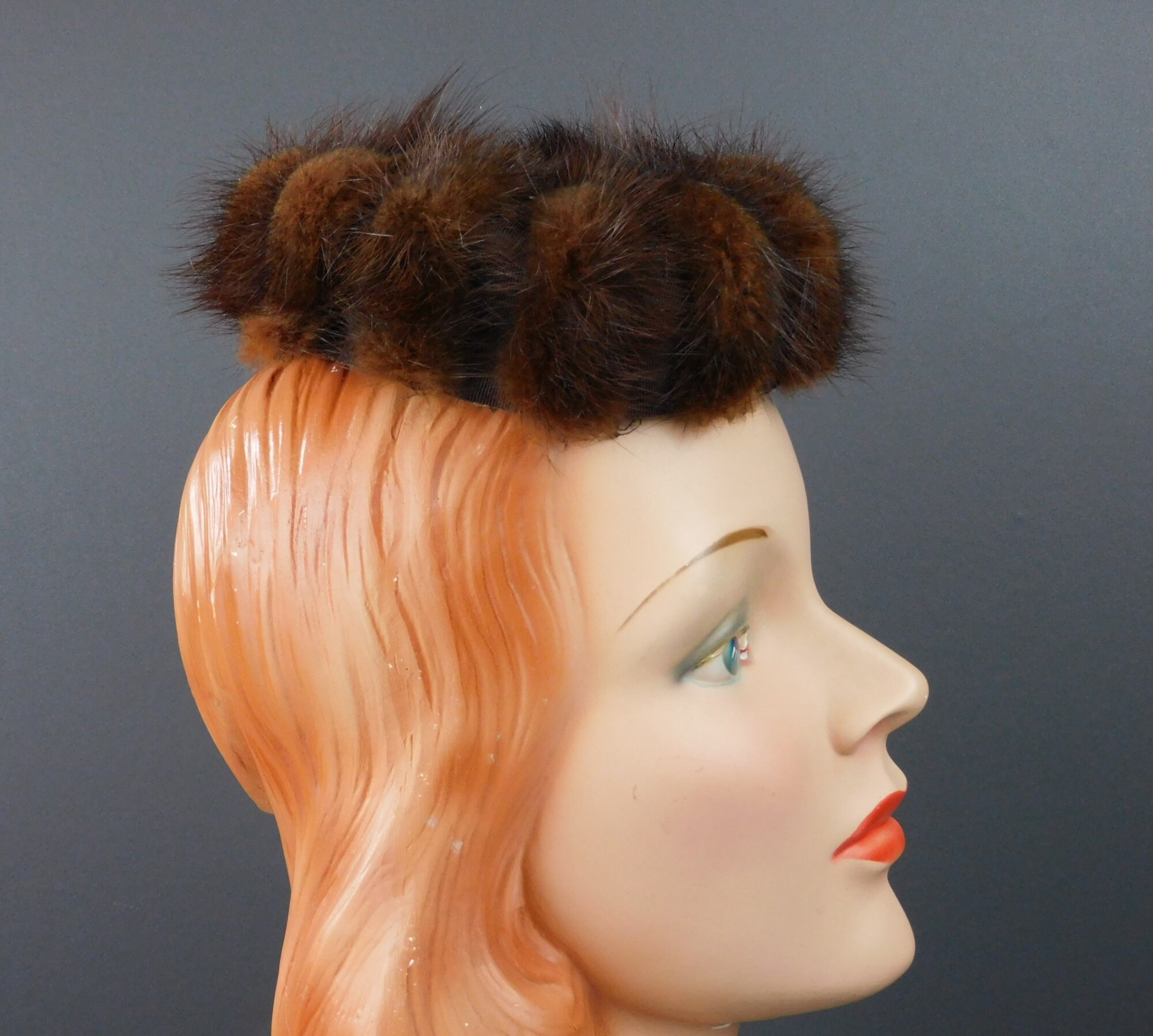 ヴィンテージ ダークブラウン ミンク トッパー ハット、1960 年代の