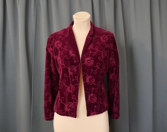 Vintage Burgundy Velvet Suit Jacket, Embroidered 1950s, 36 bust