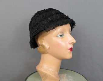Divertido sombrero vintage negro con flecos para fiestas nocturnas de los años 60, cabeza de 21 pulgadas
