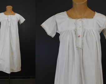 Antique White Cotton Nightgown XS 30 bust,1900s with Red Initials