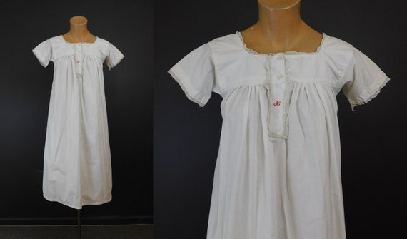Antique White Cotton Nightgown XS 30 bust,1900s w… - image 1