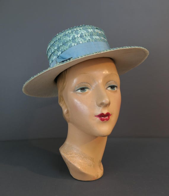 Vintage Aqua Straw Hat: 1960s Wide Brim Sears Millinery - Etsy display picture 3