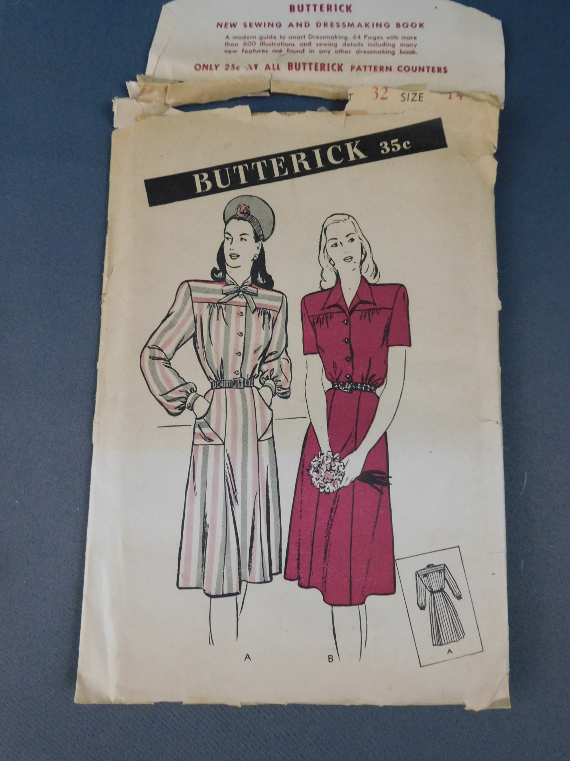 Vintage 1940s Shirtwaist Tailored Dress Pattern, Butterick Vintage 1940s Shirtwaist Tailored Dress Pattern, Butterick