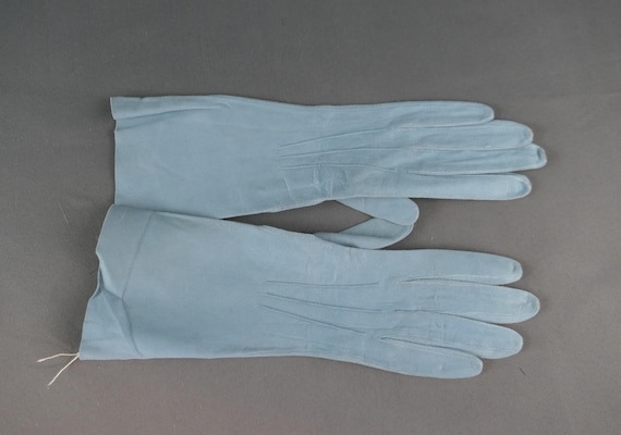 Vintage Blue Leather Gloves 1940s, Hansen XXS sz5