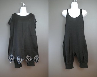 Antique Edwardian Swimsuit, 2 piece Wool Embroidered Swim dress & Knit Lining, 1900s