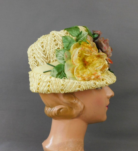 Vintage Yellow Straw Floral Hat 1960s Large Flowe… - image 6