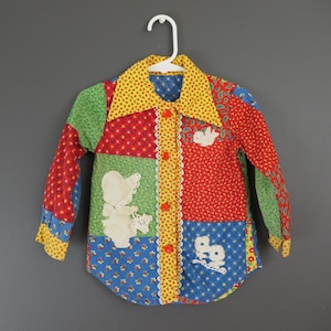 Vintage Little Girl Patchwork Print Shirt with Appliques, 1970s 1980s