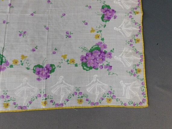 2 Vintage Ballerinas & Flowers Hankies, 1950s Pin… - image 7