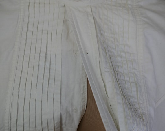 Antique 1910s Tuxedo Dress Shirt, White Cotton, 4… - image 3