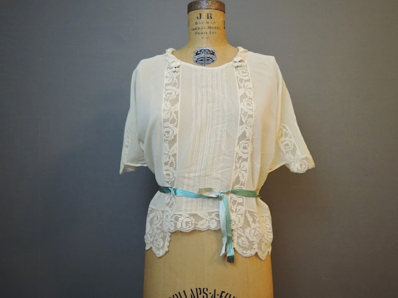Antique 1900s Edwardian Blouse, Sheer Gauze & Lace