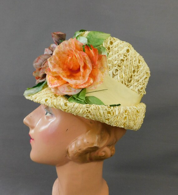 Vintage Yellow Straw Floral Hat 1960s Large Flowe… - image 8