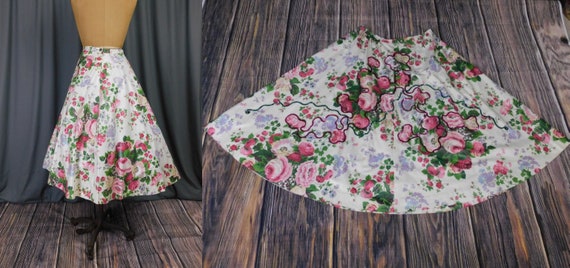 Vintage 1950s Full Skirt, Pink Lavender Flowers, … - image 10