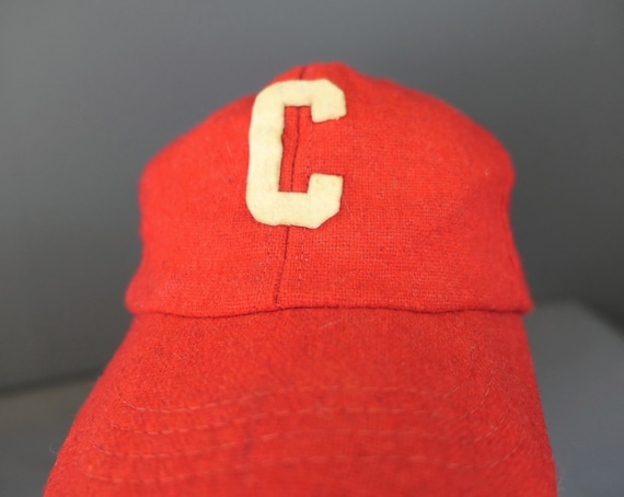 Vintage Red Wool 'C' Baseball Cap Hat, 1950s 1960… - image 6
