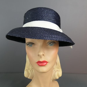 Vintage 1980\'s Navy blue synthetic straw bucket hat by August Accessories August Hats for Women for sale - eBay main image 4