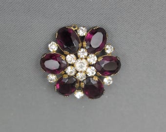 Antique Purple and Rhinestone Floral Cluster Brooch, pendant, 1920s