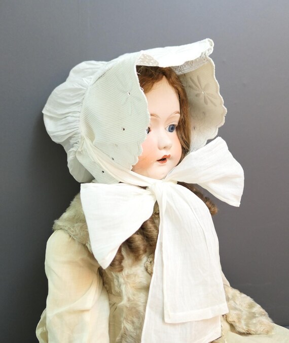 Edwardian Girl Sun Bonnet White Cotton Lace Embroidery Vintage Baby Large Doll Etsy Australia
