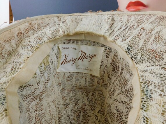 Vintage 1960s Henry Margu Floral Hat w Original La Vogue Box Vintage 1960s Floral Hat with Tulle and Netting, Wide Brim  main image 4