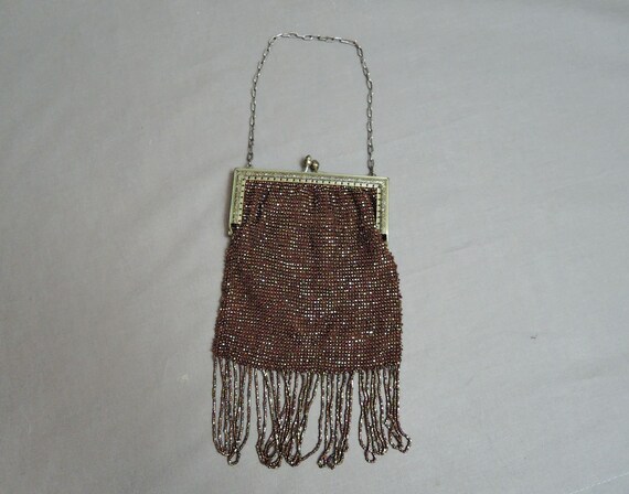 Vintage Beaded Purse 1920s Copper Brown, Antique F