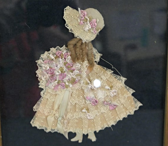 Vintage Ribbon Art Doll: 1930s Lace Skirt, Pink Roses, Gold Frame - Etsy  Norway