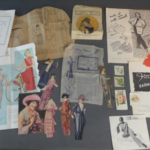 Lot de vêtements vintage éphémères, motifs et cartes religieuses victoriennes, années 1920, 1930, 1950, 1960