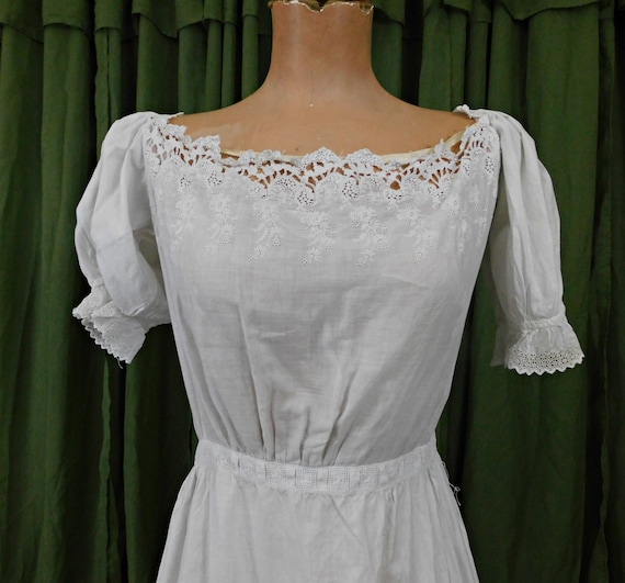 Antique Embroidered Cotton Wedding Gown Edwardian… - image 4