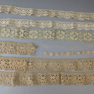 Vintage Crochet Lace Trim Lot: Ivory Ecru Cotton Remnants