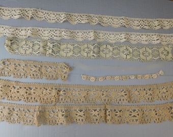 Vintage Crochet Lace Trim Lot: Ivory Ecru Cotton Remnants