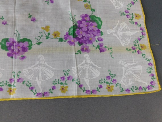 2 Vintage Ballerinas & Flowers Hankies, 1950s Pin… - image 10