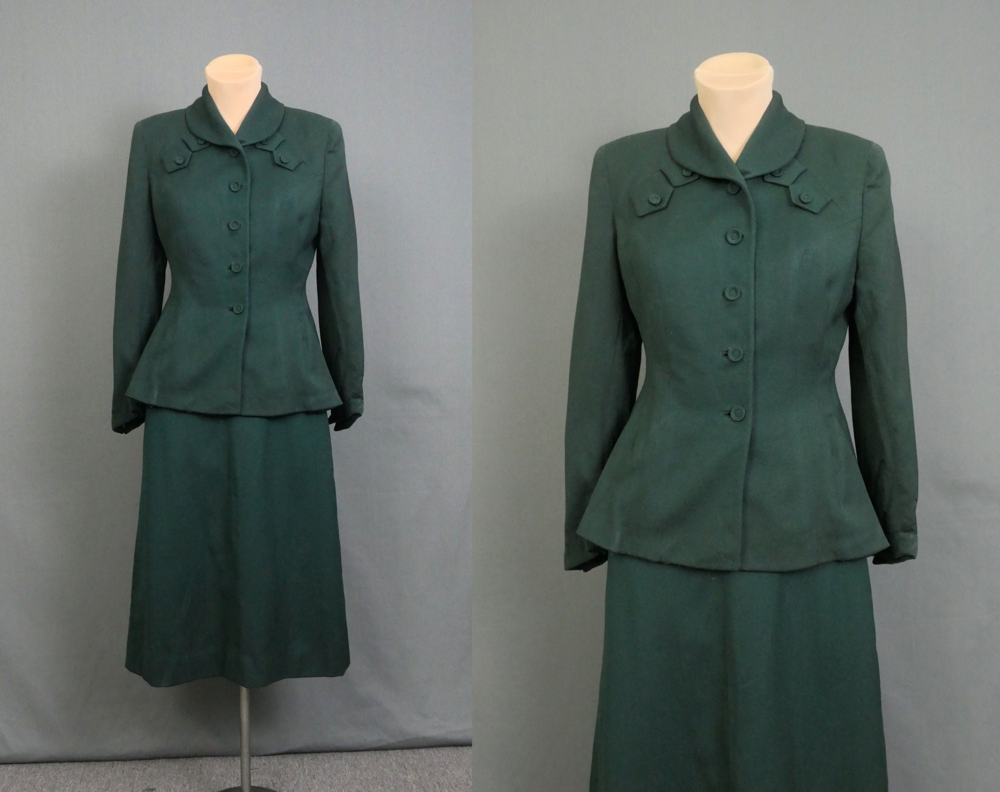 Real Vintage Search Engine Vintage 1940S Dark Green Suit, Fitted Wool Gabardine, 36 Bust, 28 Inch Waist, Issues $75.00 AT vintagedancer.com