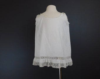 Vintage White Lace Trim Toddler Little Girl Slip, 1920s Cotton, 22 inch chest, all hand sewn