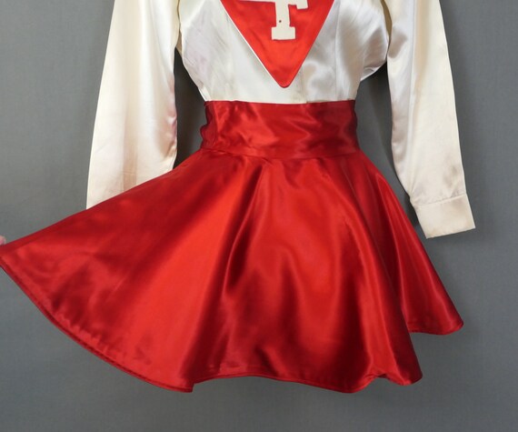 Vintage 1950s Majorette Uniform, Red & White Sati… - image 3