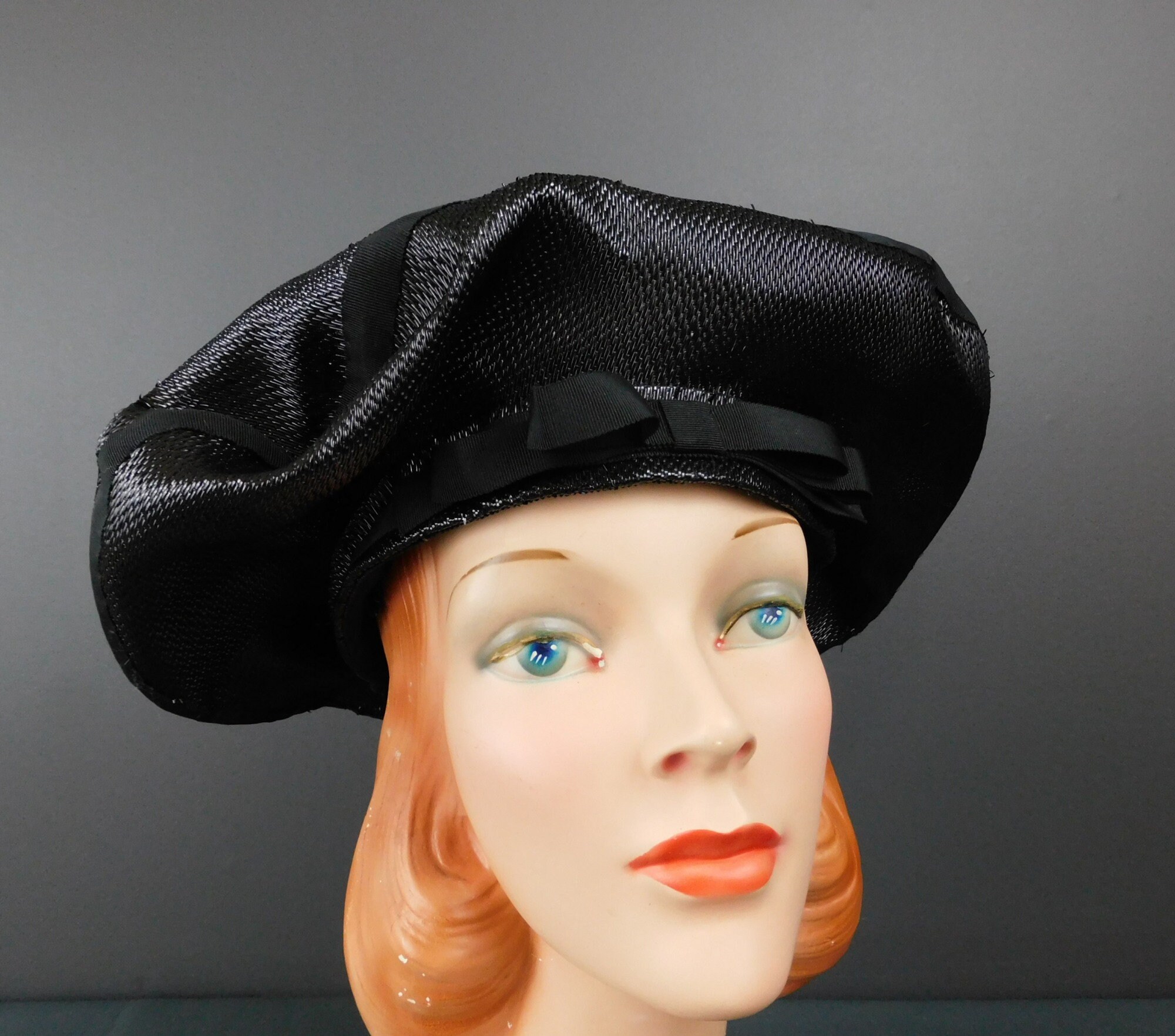 VINTAGE Mr.Charles Elegant Black and Yellow Women\'s Dress Hat - year 1950s 1960s Vintage Mr. Charles Raffia Hat: 1960s Yellow Woven Straw  main image 4