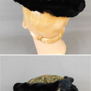 Vintage 1920s Fur and Gold Embroidered Lace Hat Carson Pirie & Scott, AS IS image 7