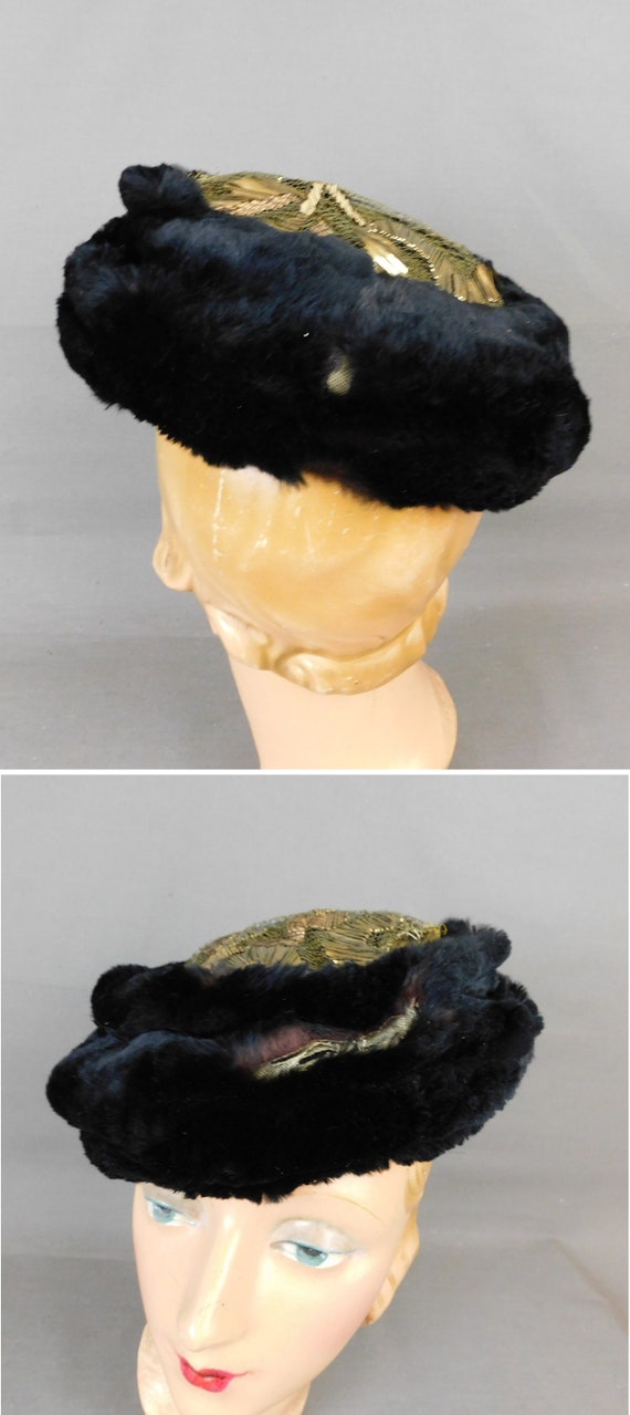 Vintage 1920s Fur and Gold Embroidered Lace Hat C… - image 7